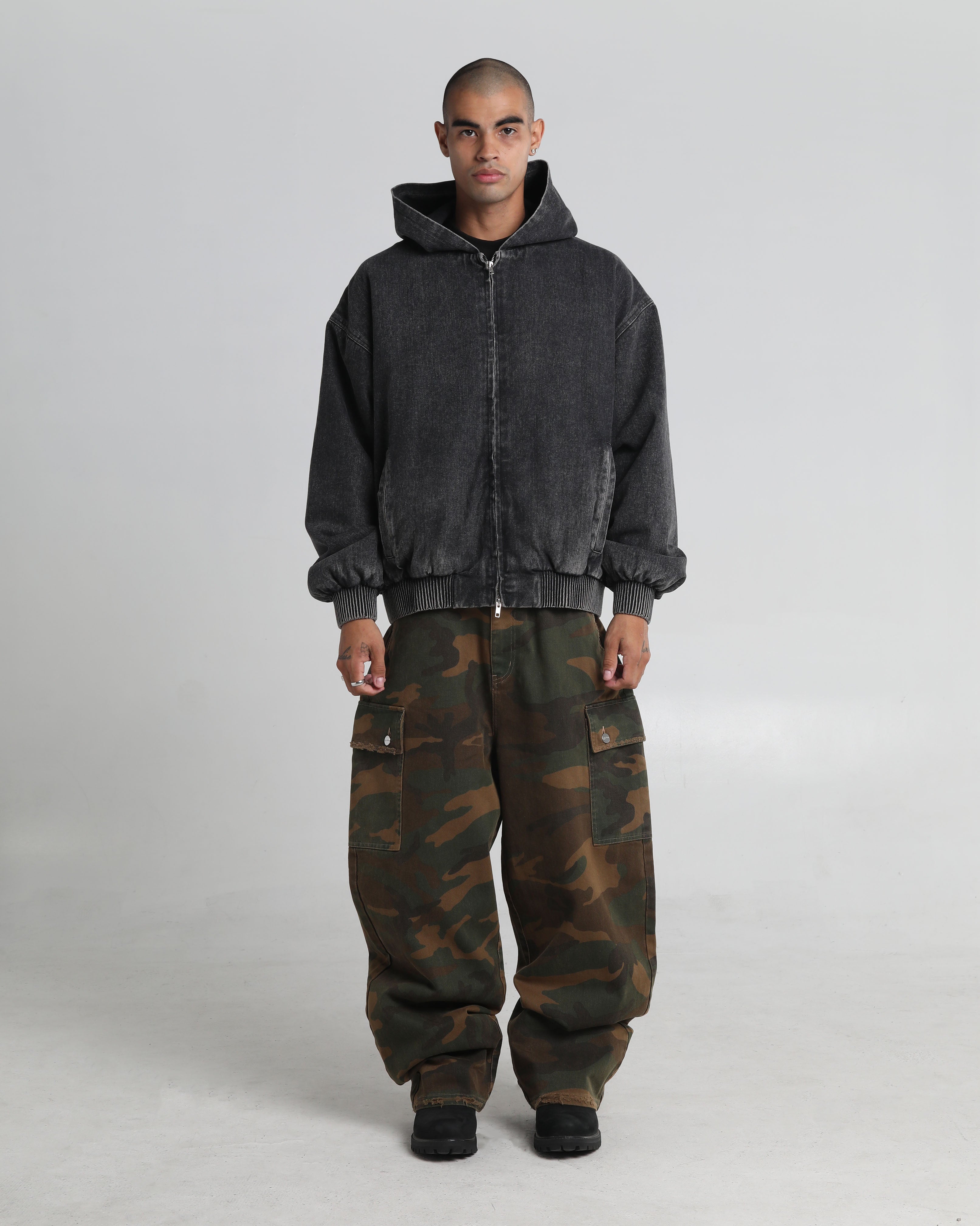 Hooded Denim Bomber