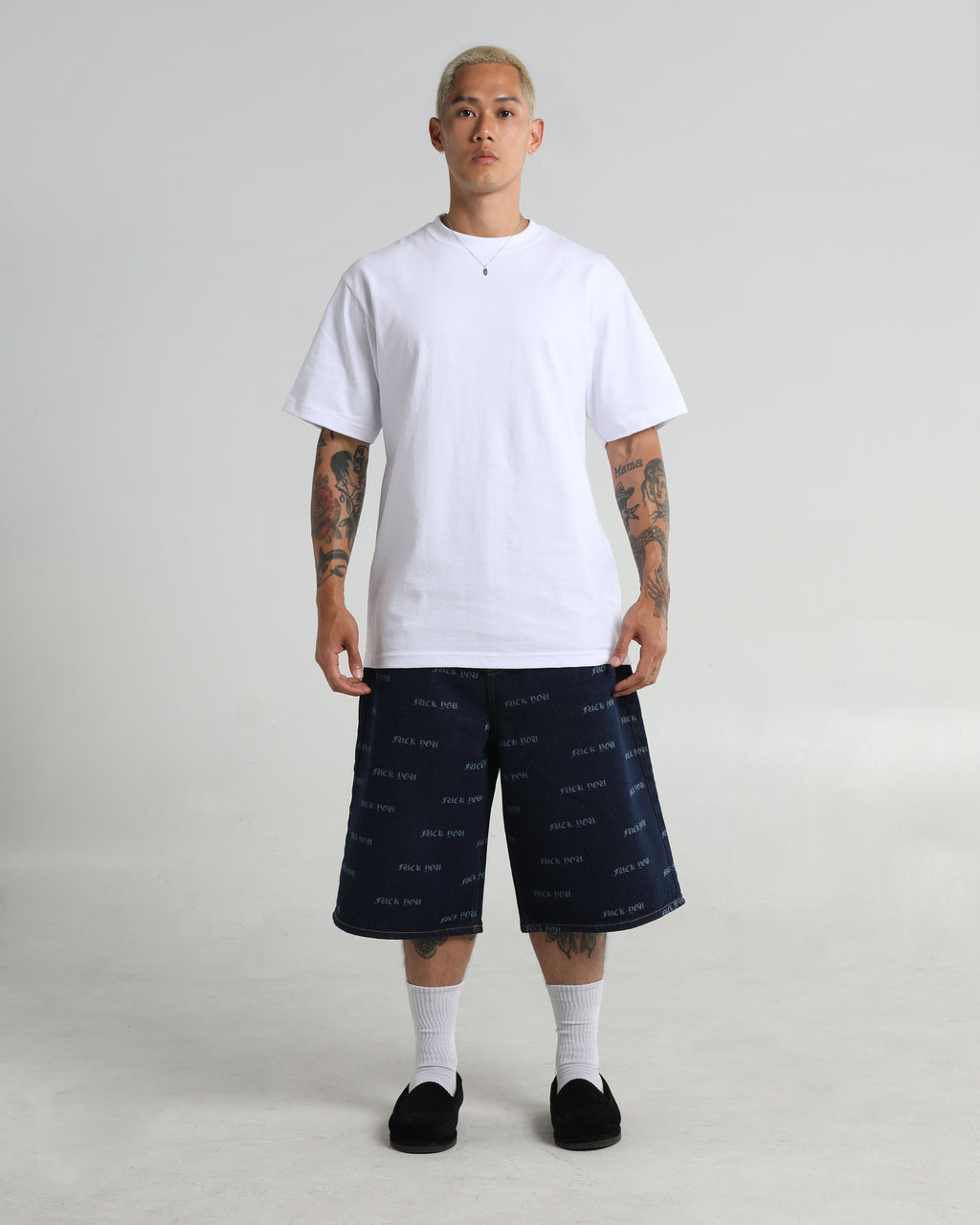 Lasered Fuck You Denim Shorts